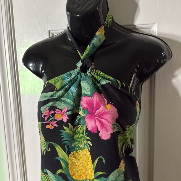 Tommy Bahama Tropical Print 100% Silk Halter Dress Vacation Chic Sexy Size 10 - Picture 3 of 10